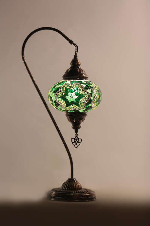 Dare to Be Epic: Turkish Handmade Mosaic Swan Neck Lamp Light - Green