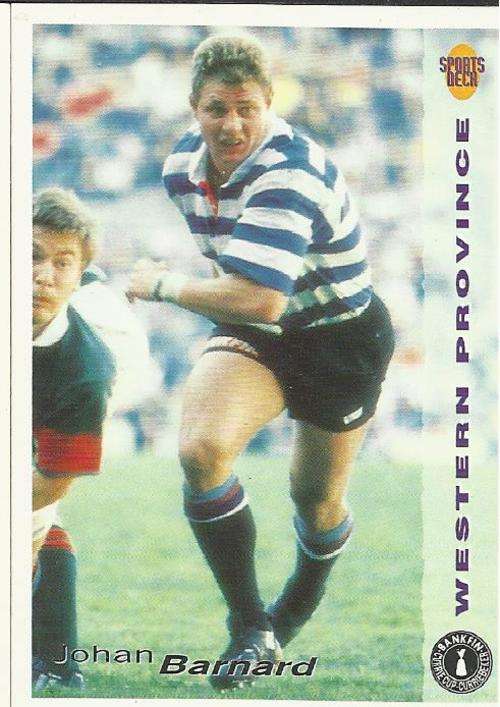 Johan Barnard-  1994 Sports Deck Rugby Trading Card as per Scan