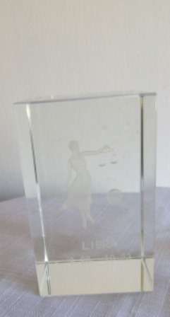 Clear Glass and Etched Libra Paperweight