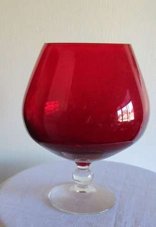 Mid Centuary  Ruby Red Venetian Goblet  Vase with Ball Stem