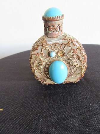 Stunning Rare Chezch Perfume Bottle Filagree with Turqoise stones C1930