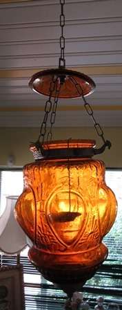 Stunning Hanging Amber Glass Candel Holder/ Lantern