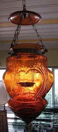 Stunning Hanging Amber Glass Candel Holder/ Lantern