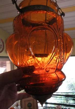 Stunning Hanging Amber Glass Candel Holder/ Lantern