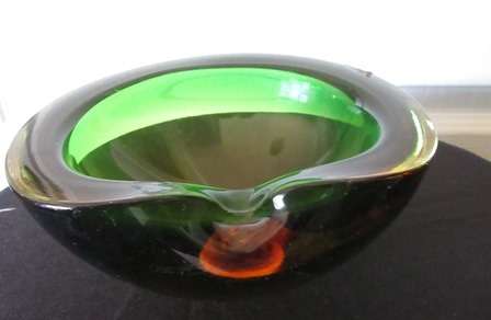 Vintage Murano Green & Amber Bowl