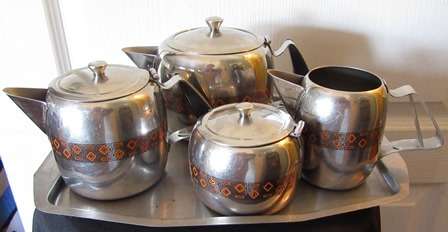 Stainless Steel With Orange Retro Design Tea Set with Tray