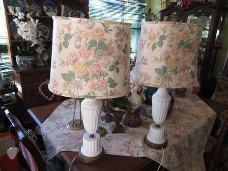 Pair of Milk Glass Table Lamps without Shades