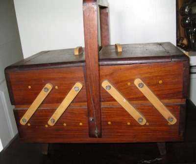 Wooden Sewing box with expanding sides