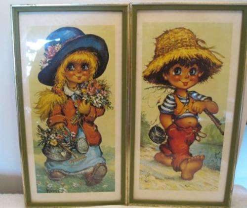 Vintage Retro Prints of Children with googly eyes by Michel Thomas x2