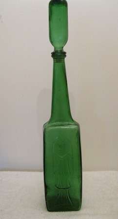 Large Green Glass Bottle with Fish design