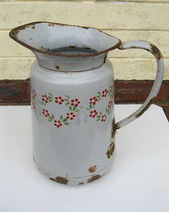 Enamel Jug in Grey with Red  & Green design