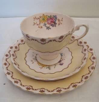 Tuscan Fine Bone China Made in England Trio in yellow with flowers