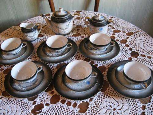 Soho Hand Painted Dragon Tea Set with Geisha Girl Face in the bottom of the Cups