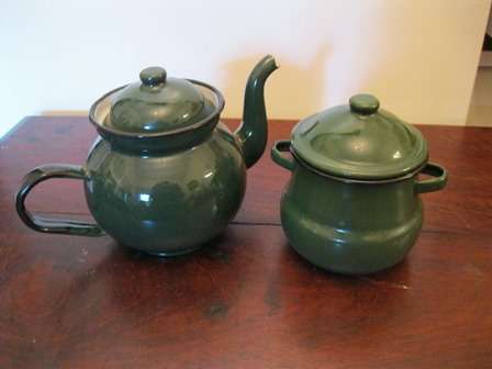 Enamel Teapot & Sugar Bowl