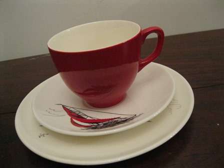Art Deco Red Regatta Palissy Staffordshire England Trio