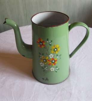 Enamel Tea Pot with Handpainted Flowers