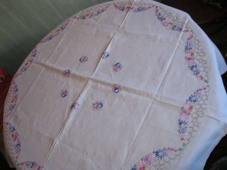 Gorgeous Vintage Embroided Table Cloth
