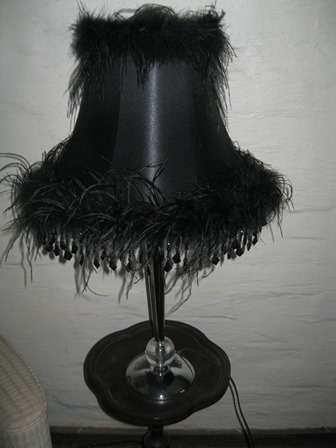 Stunning Silver Chrome Lamp with Black Feathered and Beaded Shade