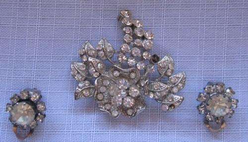 Vintage Diamante Brooch and Earrings
