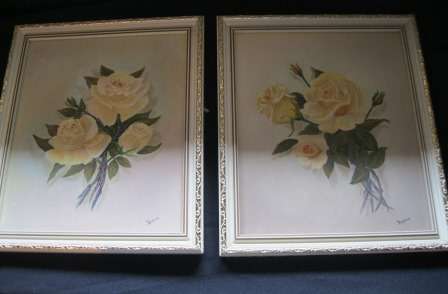 Beautiful Pair of Rose Paintings Oil on Board