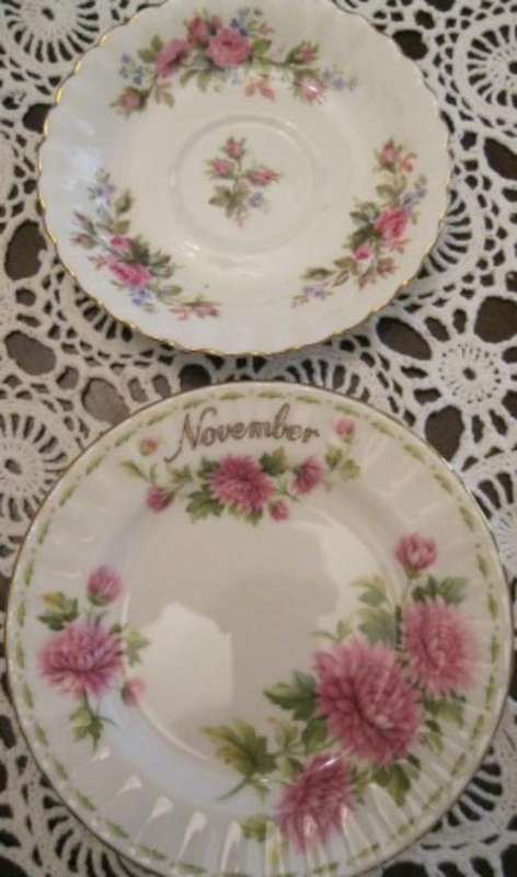 Royal Albert Flower of the Month Series Side Plate ( Nov) & Moss Rose Saucer