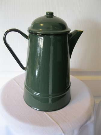 Vintage Polish Enamel Large Green Coffee Pot