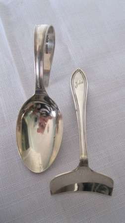 Solid Silver Spoon & Pusher Baby Feeding Set Sheffield