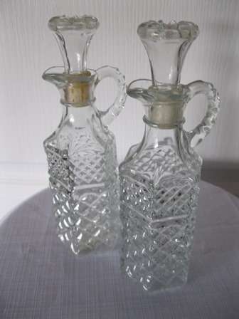 Stunning Pair of Cut Glass Oil & Vinegar Cruet with Glass Stoppers