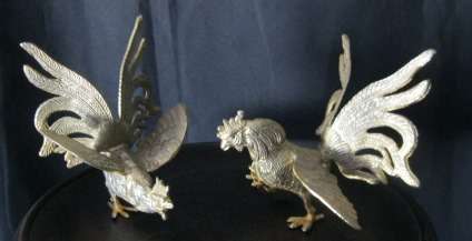 Beautiful Brass Fighting Roosters / Cocks