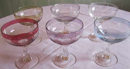 Set of 6 Crystal Coloured Champagne Glasses - Reduced