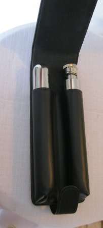 Stainless Steel Flask and Cigar Holder with Cigar in a Pouch