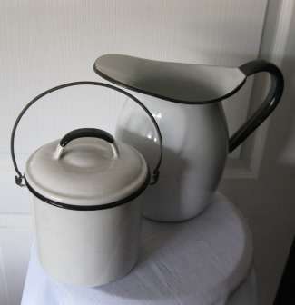 Vintage Enamel Billy Can and large Jug