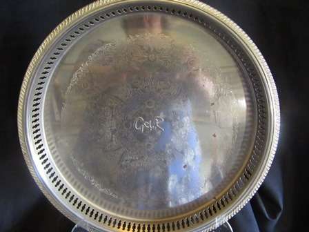 Round EPNS Gallery Tray Chased Design