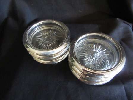 Set of 6 EPNS & Cut  Glass Coasters