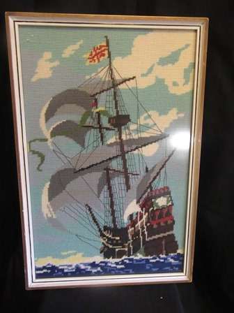 Framed Tapestry of Galleon Ship