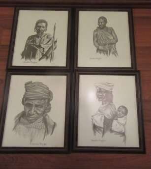 Set of 4 Lithograph Charcoal Drawings from Artist C Marden - Huggins
