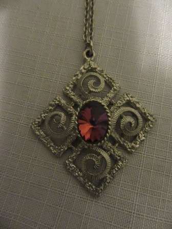 Vintage White Metal & Crystal Pendant with Chain