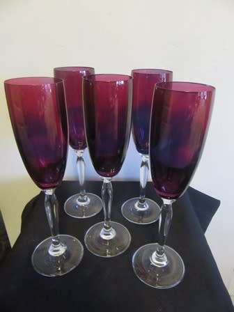 Set of 5 Cranberry Champagne Flutes