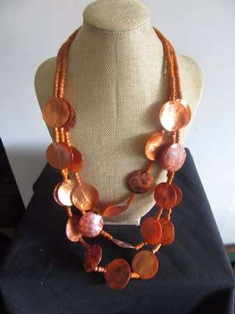 Vintage Multi Strand Shell Necklace - Rust