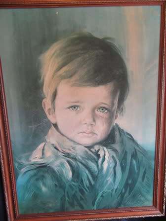 Vintage Framed Crying Boy Print by Giovanni Bragolin