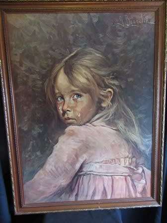 Vintage Framed Crying Girl Print by Giovanni Bragolin
