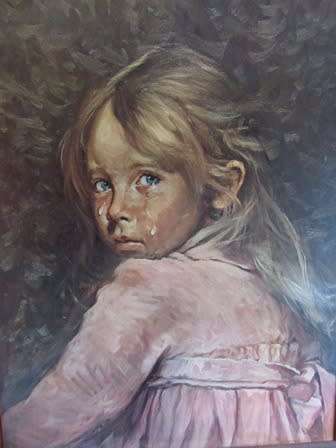 Vintage Framed Crying Girl Print by Giovanni Bragolin
