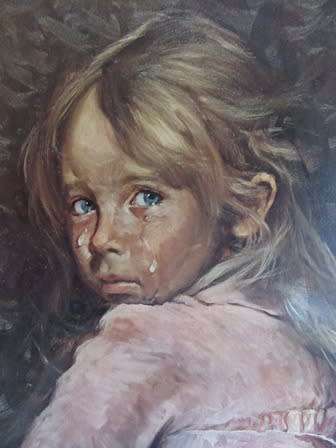 Vintage Framed Crying Girl Print by Giovanni Bragolin