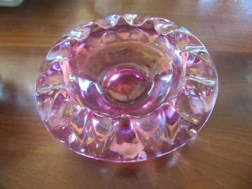 Stunning Vintage Pink Lustre Carnival Glass Ashtray/ Bowl
