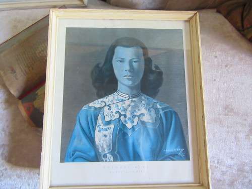 Chinese In Blue Dress Girl Framed Vintage Print by Tretchikoff
