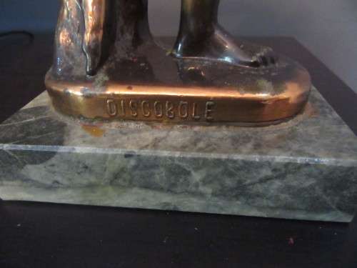 Greece Discobol Mitamel Statue Cast Copper on Marble Base