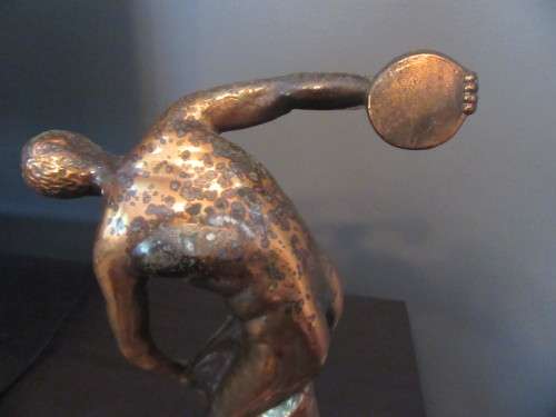 Greece Discobol Mitamel Statue Cast Copper on Marble Base