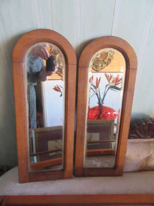 Pair of Oak Bevelled Mirrors