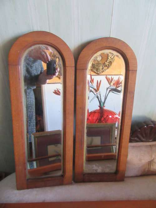 Pair of Oak Bevelled Mirrors
