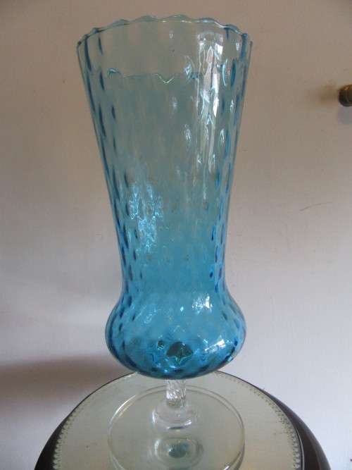 Mid Centuary Vintage Hand Blown Glass Vase in Aqua Made in Italy